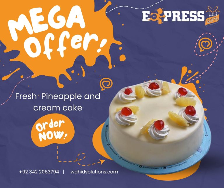 Fresh Pineapple & Cream Cake A Slice of Luxury for Every Celebration Wahid Solution offers are live order now send flower bouquet cake and customised cake or basket for loved ones with free delivery