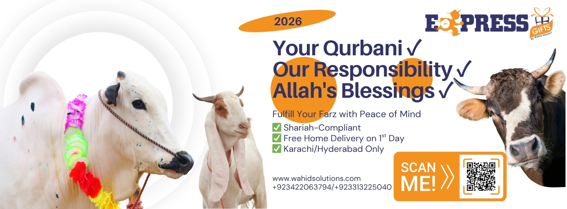 Qurbani Without Stress Shariah-Compliant Free Home Delivery on Eid Day 1 offer by wahid solution